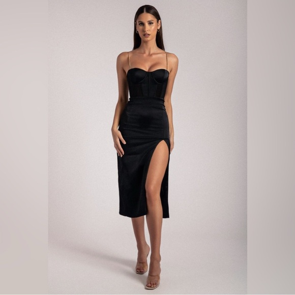 Meshki Talisa Chain Strap Side Split Corset Dress - Black - Picture 1 of 6